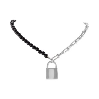 Naszyjnik z onyksów i łańcucha z dużą kłódką Aria Rockstar Collection (C25/NUT/03AG)