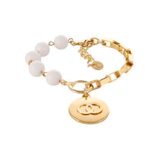 Bransoletka z agatów i łańcucha z okrągłą zawieszką z kółeczkami w środku (B25/KOR/103AU)