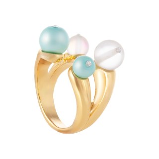 Pierścionek zdobiony satynowymi perełkami, opalami i kryształkami Preciosa (R25/JES/101AU)