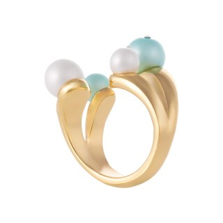 Pierścionek zdobiony satynowymi perełkami, opalami i kryształkami Preciosa (R25/JES/101AU)