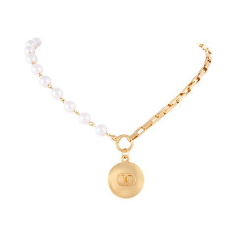 Naszyjnik perły i łańcuch z zawieszką z kółeczkami w środku (C25/KOR/100AU)
