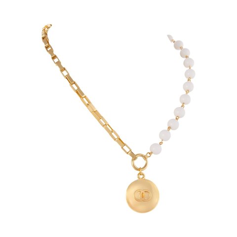 Naszyjnik z agatów i łańcucha z zawieszką z kółeczkami w środku (C25/KOR/103AU)