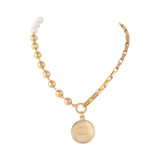 Naszyjnik z agatów, kulek i łańcucha z zawieszką z kółeczkami w środku (C25/KOR/102AU)