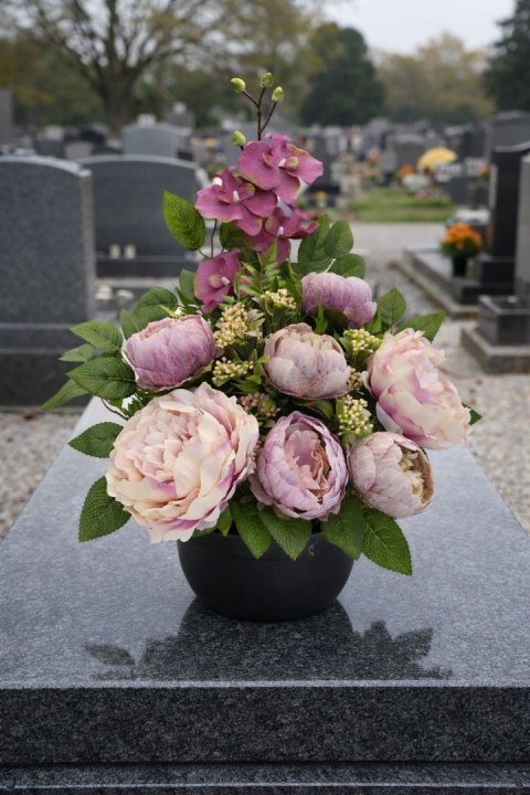 Strok na cmentarz kompozycja kwiatowa miska rękodzieło