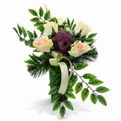 Bukiet flakon stroik na cmentarz kompozycja kwiatowa z karczochem