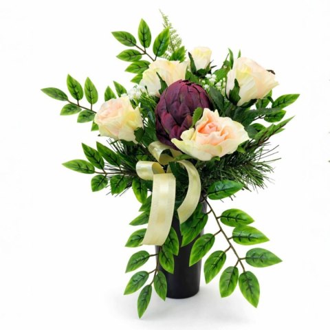 Bukiet flakon stroik na cmentarz kompozycja kwiatowa z karczochem