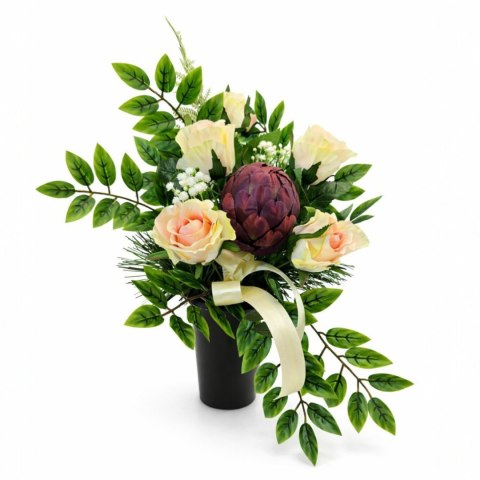 Bukiet flakon stroik na cmentarz kompozycja kwiatowa z karczochem