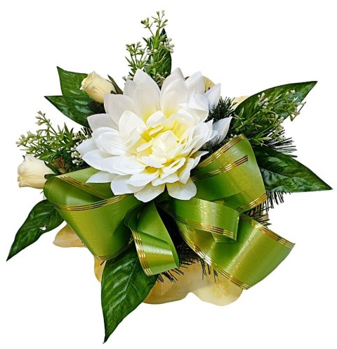 Stroik pięknych sztuchnych kwiatów na cmentarz grób Wszystkich Świętych