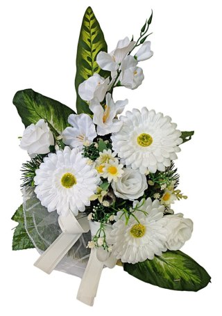 Stroik pięknych sztuchnych kwiatów na cmentarz grób Wszystkich Świętych