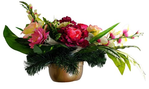 Stroik pięknych sztuchnych kwiatów na cmentarz grób Wszystkich Świętych