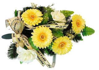 WIENIEC POGRZEBOWY WIĄZANKA STROIK NA GRÓB CMENTARZ + WŁASNY NAPIS NA SZARFIE