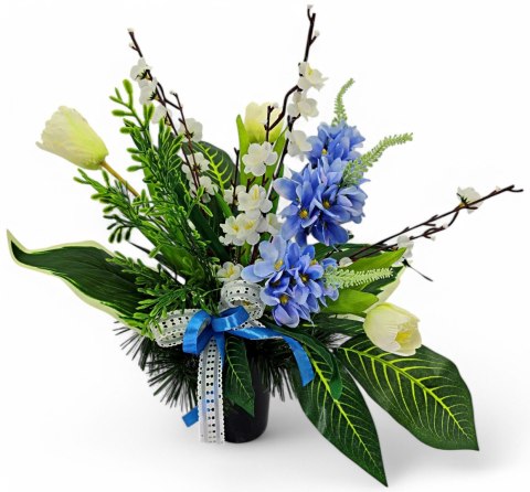 Bukiet wkład do wazonu kwiaty stroik na cmentarz grób wzór wiosenny