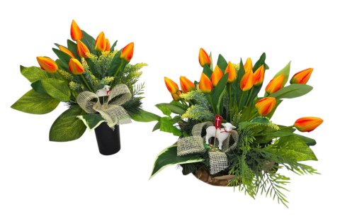 WIOSENNY BUKIET WKŁAD DO WAZONU KWIATY NA CMENTARZ GRÓB POMNIK TULIPANY