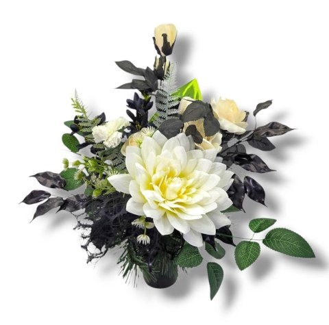 BIAŁO CZARNY BUKIET WKŁAD DO WAZONU KWIATY NA CMENTARZ GRÓB POMNIK