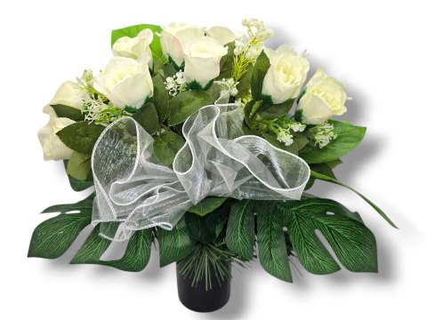 BUKIET WKŁAD DO WAZONU KWIATY NA CMENTARZ GRÓB POMNIK RÓŻE