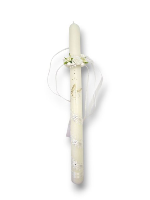 OZDOBA NA ŚWIECE DO CHRZTU PROFITKA DEKORACJA ŚWIECY Z KWIATUSZKÓW