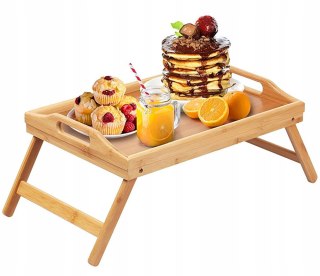STOLIK ŚNIADANIOWY POD LAPTOPA DO ŁÓŻKA TACA BAMBUSOWA DREWNIANA NA PREZENT