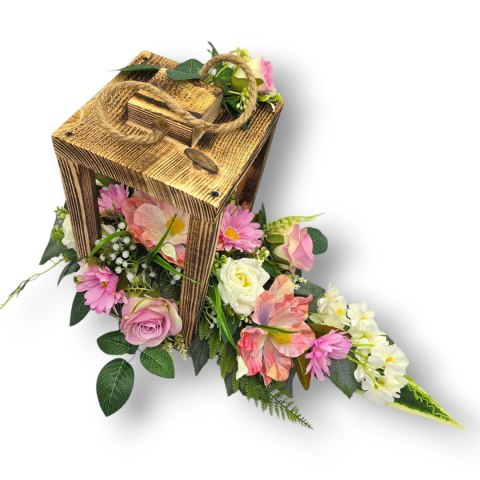 WYJĄTKOWY STROIK NA CMENTARZ GRÓB DREWNIANY LAMPION NAGROBNY LATARNIA