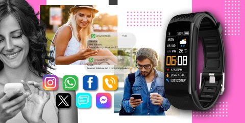 Smartwatch GIEWONT Czarno Różowy 2 Paski GW200-4