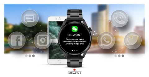 SMARTWATCH GIEWONT GW450-2  Czarny + Dodatkowy Czarny Skórzany Pasek