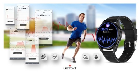SMARTWATCH GIEWONT GW450-2  Czarny + Dodatkowy Czarny Skórzany Pasek