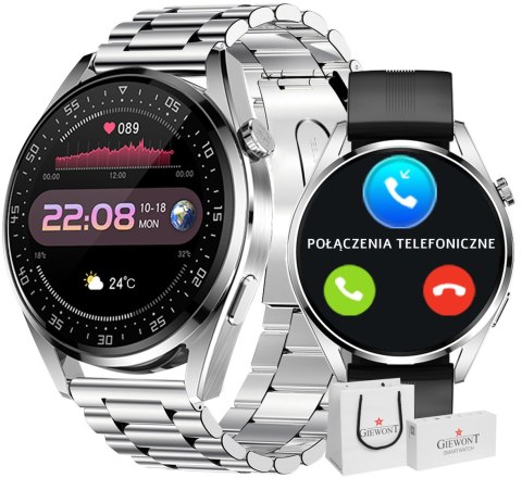 SMARTWATCH GIEWONT GW450-4 Srebrny + Dodatkowy Czarny Silikonowy Pasek