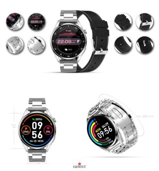 SMARTWATCH GIEWONT GW450-5 Srebrny + Dodatkowy Czarny Skórzany Pasek