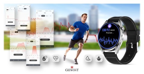 SMARTWATCH GIEWONT GW450-5 Srebrny + Dodatkowy Czarny Skórzany Pasek