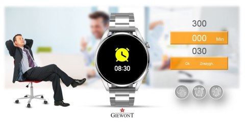 SMARTWATCH GIEWONT GW450-5 Srebrny + Dodatkowy Czarny Skórzany Pasek