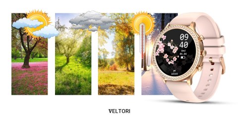 Smartwatch Damski VELTORI VT310-1 Złota Bransoleta + Różowy Pasek Silikonowy