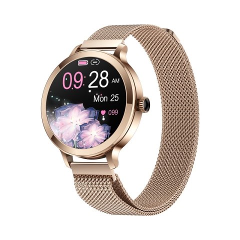 Smartwatch Damski VELTORI VT340-1 Złota Bransoleta + Różowy Pasek Silikonowy